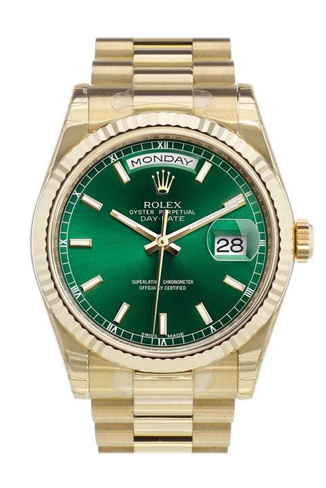 ladies rolex gold green dial|rolex green dial day date.